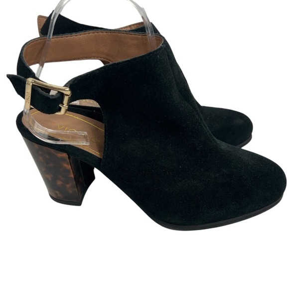 VIONIC Lacey Tortoise Block Heel Sling Back Black Suede Shoes Rubber Sole Size 8 - Picture 4 of 8